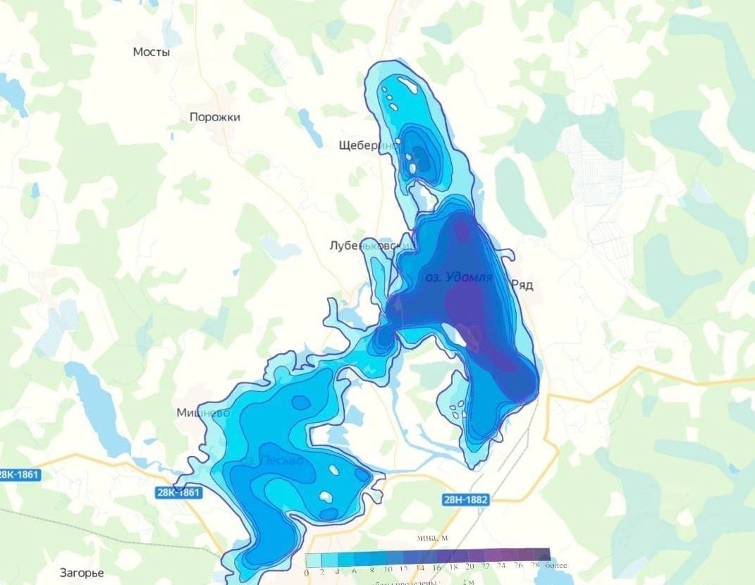 Карта глубин озера удомля