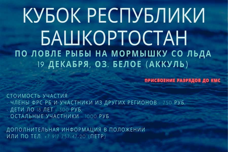 Кубок Республики Башкортостан по ловле на мормышку со льда пройдет с 19 декабря 2021 года