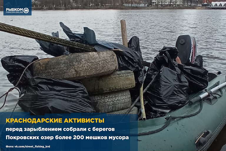 Краснодарские активисты перед зарыблением собрали с берегов Покровских озер более 200 мешков мусора